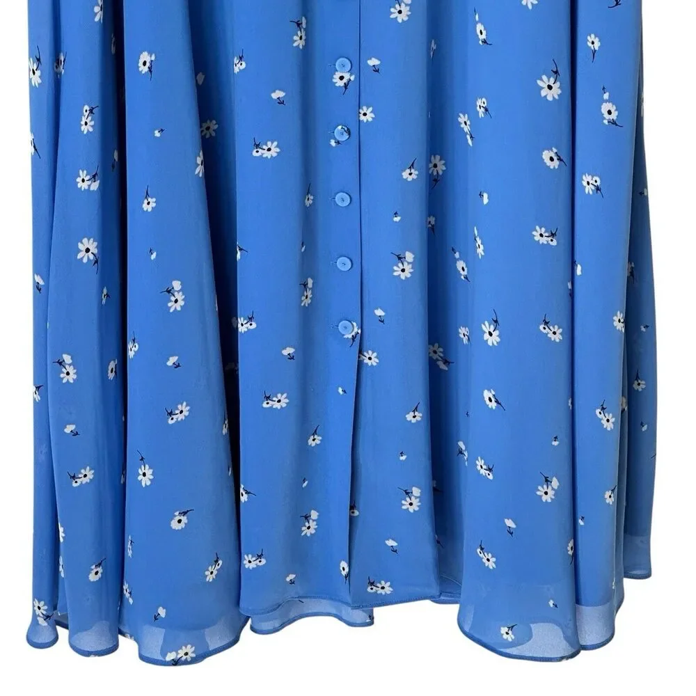 Talbots 12 Floral Blue Flowy Button Down Shirt Chiffon Maxi Dress - Picture 6 of 10